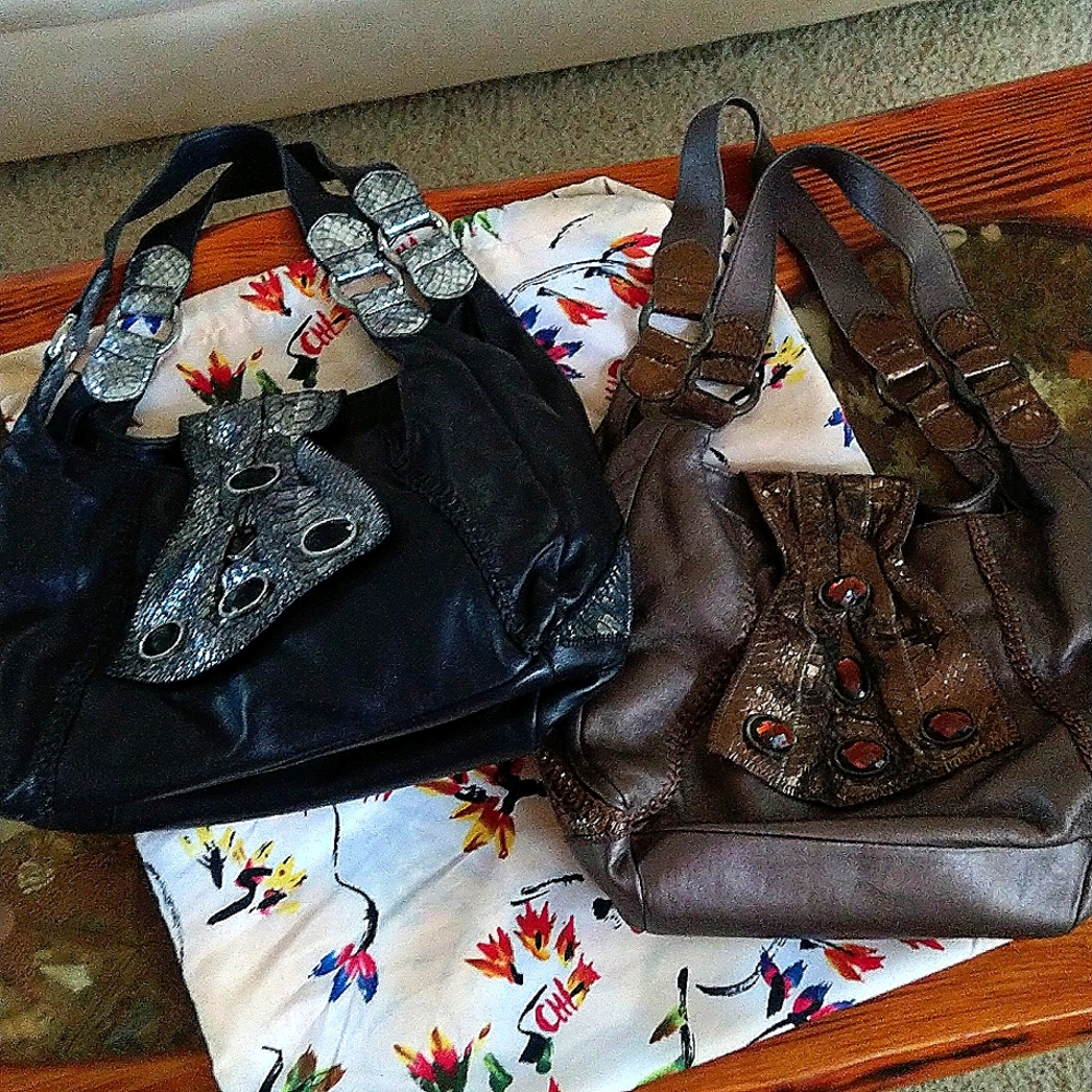 NWOT 2 CHI BUTTER SOFT LAMBSKIN LEATHER SNAKESKIN BAG